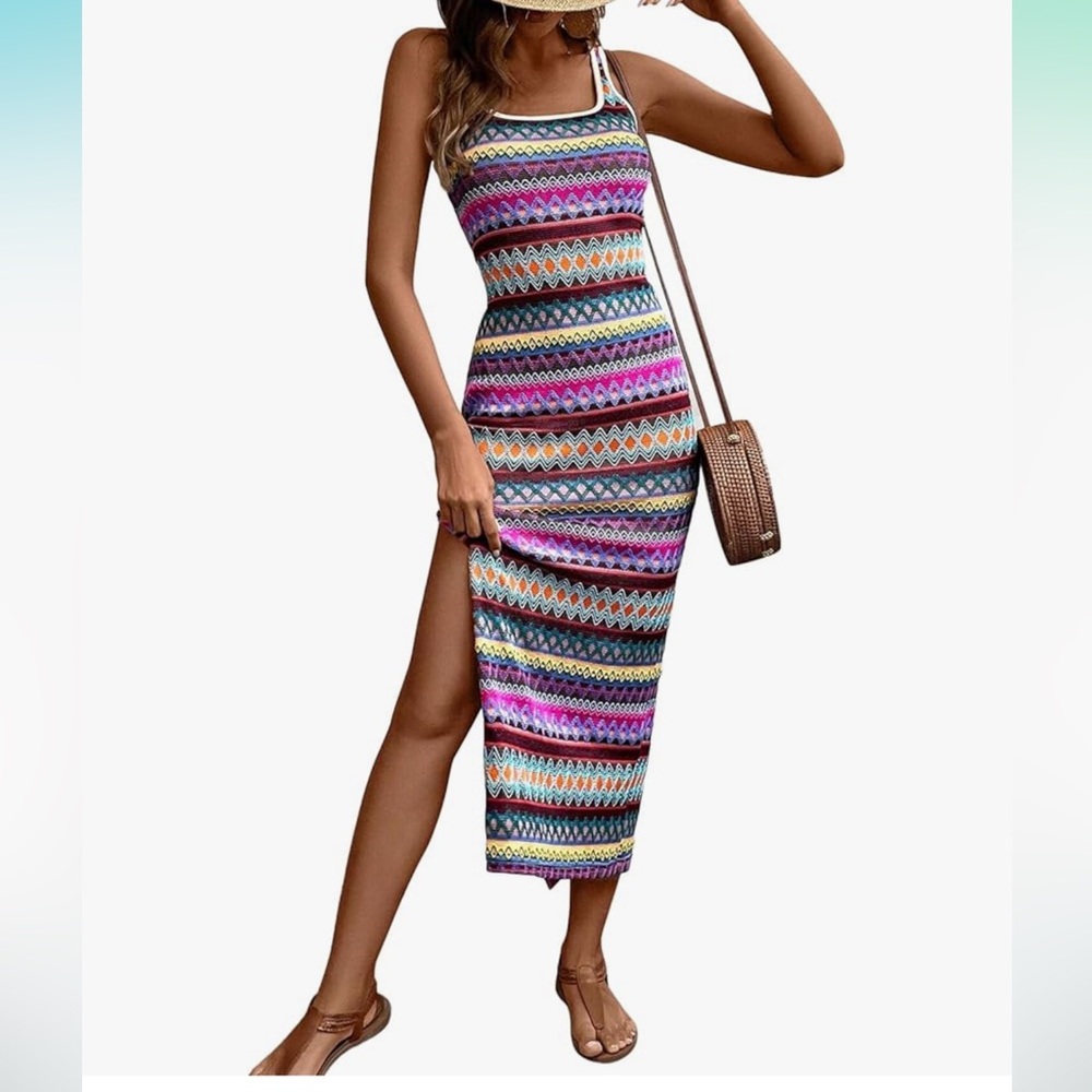 Summer Fitted Tight Square Neck Beach Sundress - Picture 4 of 8